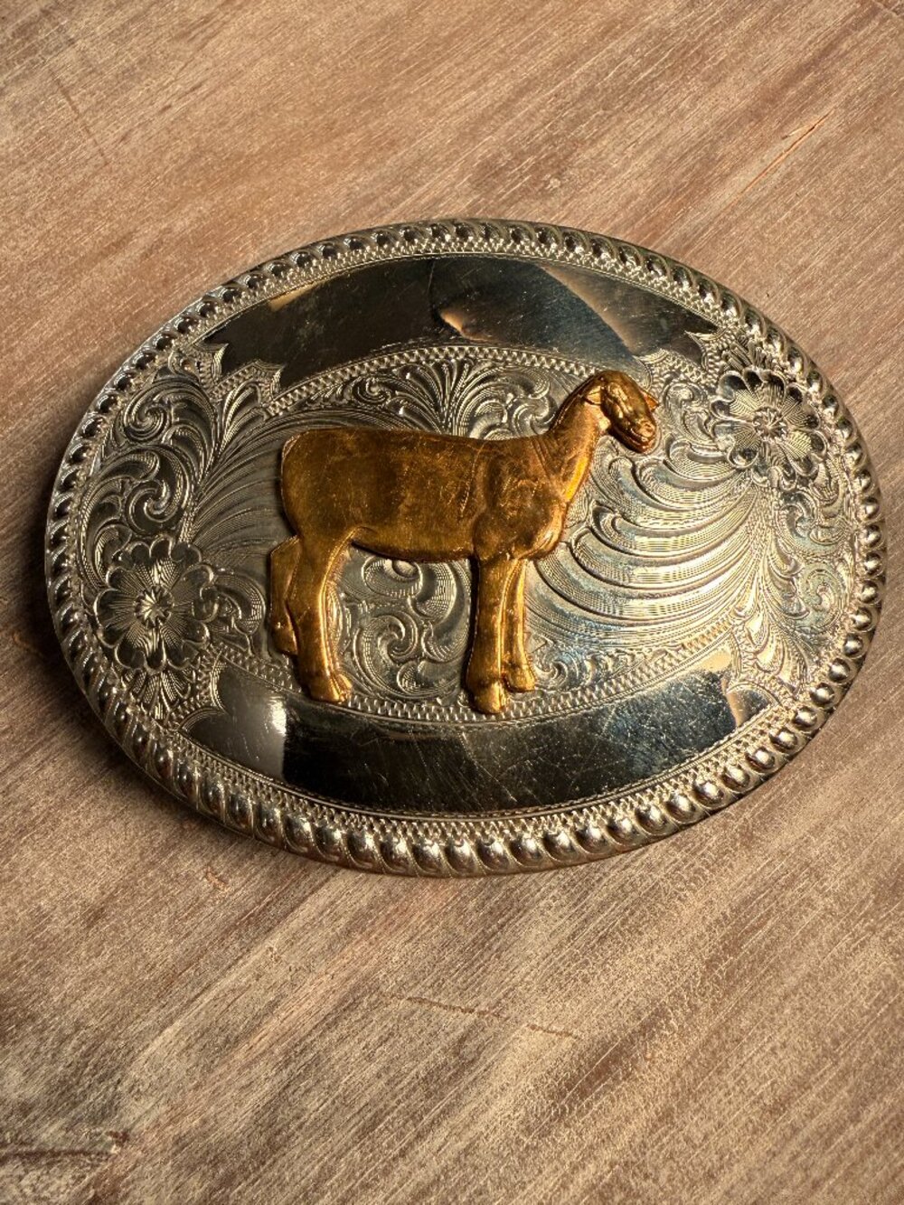Vintage Wage’s Silversmiths German Silver Sheep Livestock Western Belt Buckle US
